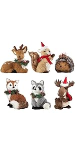 Nature Vibe Set of 6 Sisal Woodland Animals for Rustic Christmas Decorations, Animal Figurines wi...