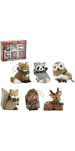 Nature Vibe Sisal Woodland Animals Christmas Tree Ornaments,Set of 6 Natural Woodland Creatures C...