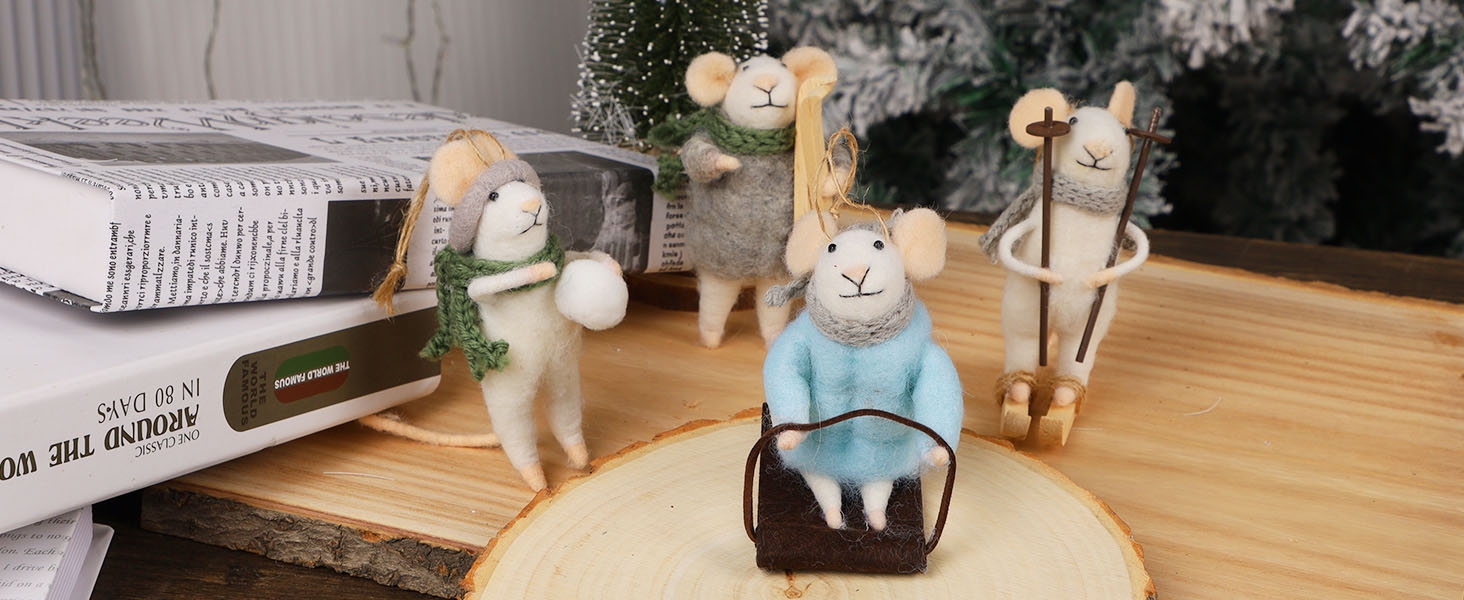 Felt Skiing Mice Ornaments