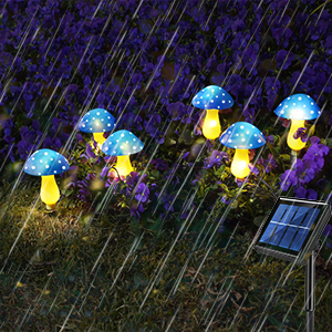 blue solar lights mushroom garden decor