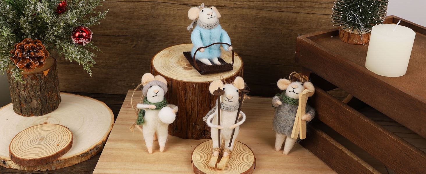 Felt Skiing Mice Ornaments