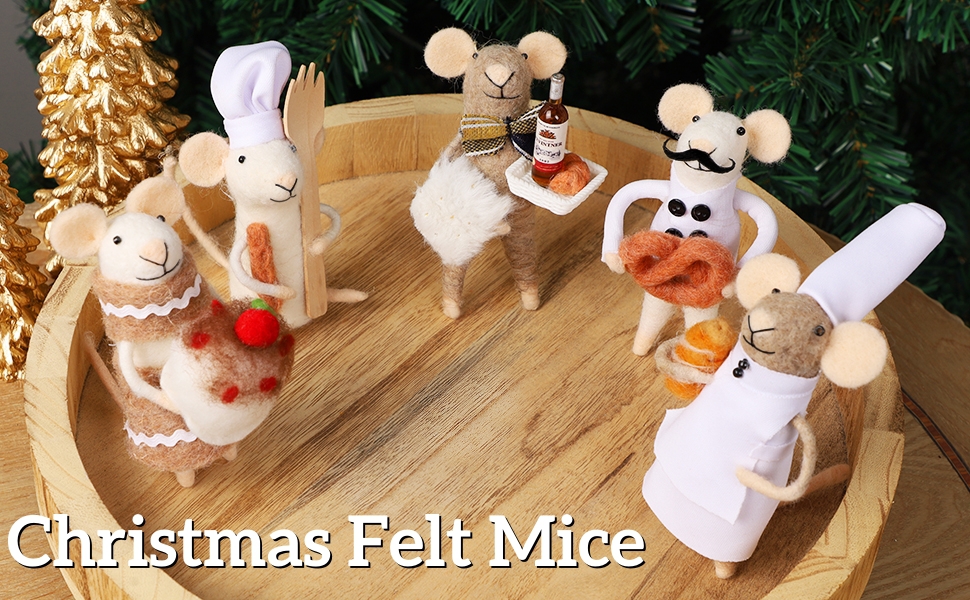 Set of 5 Christmas Felt Mice