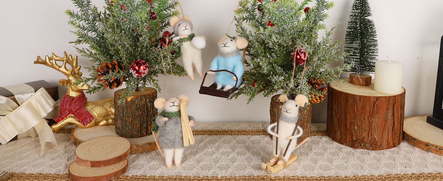 Felt Skiing Mice Ornaments